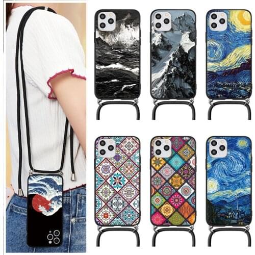 Lanyard Necklace Mountain Silicone Phone Case For Coque iPhone 7 6 6S 8 Plus 5 5S SE 2020 11pro X XR XS 11 12 Pro Max TPU Cover