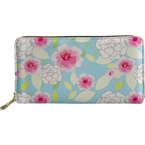 Blue Womens Wallets Red Flower Print Phone Coin Purses for Ladies PU Leather Card Holder Wallet Luxury Style Girls Money Bag