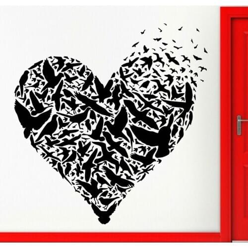 Vinyl wall applique composed of love and birds, romantic home decor mural MV21