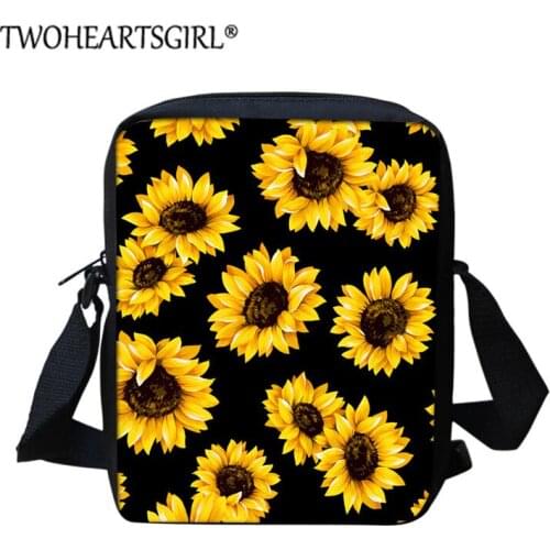 Twoheartsgirl Women Messenger Bag Sunflower Printed Mini Cross Body Shoulder Bags Student School Bags Small Bags sac a main