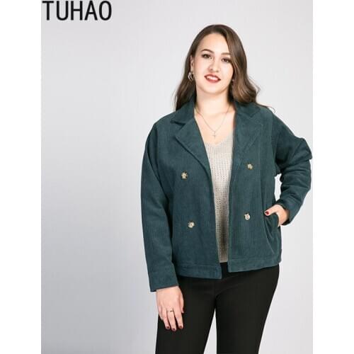 TUHAO 2020 Runway Woman Corduroy Jacket Coat Large Size 8XL 7XL 6XL 5XL Retro OL Corduroy Double-breasted Jackets Female WM10