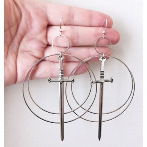 Goth Excalibur Double Hoop Earrings Classical Occult Dark Punk Jewelry Send Women Fashion Gift Classics Delicacy Beautiful Trend