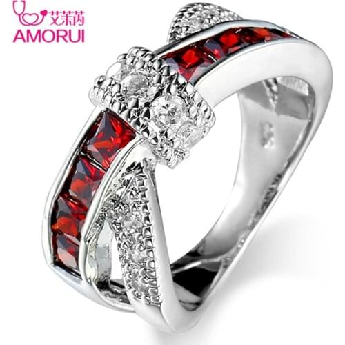 AMORUI Silver Plated Bowknot CZ Stone Rings for Women Jewelry Wedding Bands Black Friday Bague Femme Party Ring Jewellery Gift