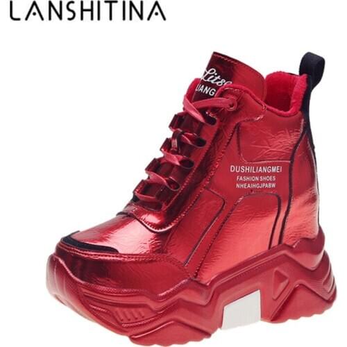 Winter Platform Sneakers 2020 Leather Fur Casual Shoes Hidden Increasing Chunky Shoes Autumn 9CM High Heels Warm Fur Shoes Women