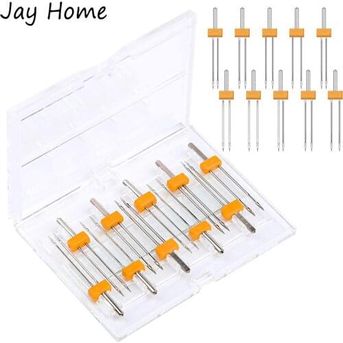 10 Sizes Mixed Sewing Machine Needles Double Twin Needles with Plastic Box for DIY Household Multifunctional Sewing Machine