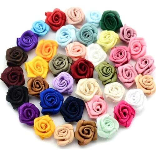 100pcs Sewing DIY Satin Ribbon Rose Flower Bow Appliques Wedding Decor Appliques