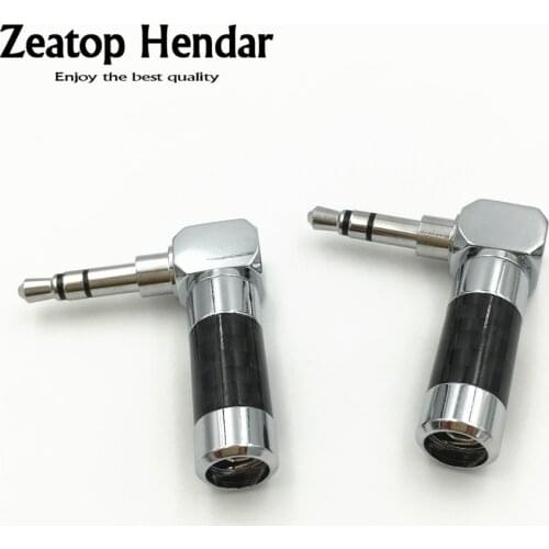 2Pcs Carbon Fiber Body Rhodium Plated 1/8" 3.5mm 3 Pole Right Angle L Stereo Male Plug Audio Jack Connector
