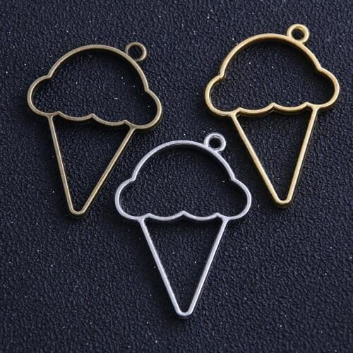 3pcs/lot 32*43mm Metal Zinc Three Colors Ice Cream Charm Glue Pendant Blank Tray Bezel Diy Jewelry Making