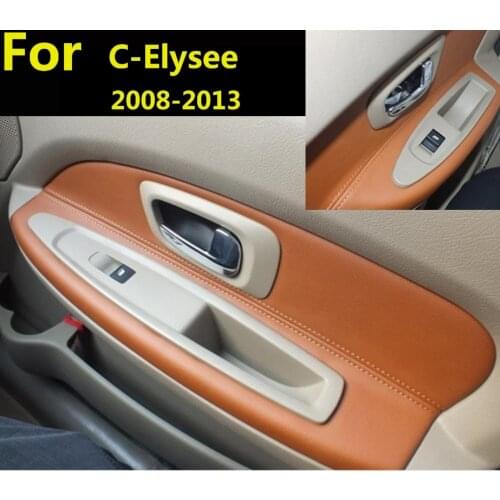 4PCS Microfiber Front / Rear Door Panels Armrest Leather Cover Protective Trim For Citroen C-Elysee 2008-2013