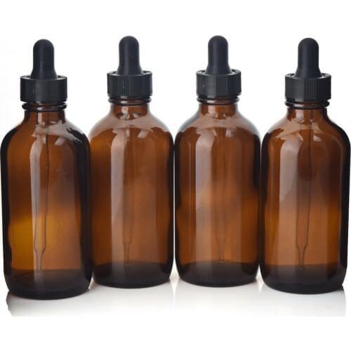 4 X 120ml New Empty 4 Oz Amber Glass Eye Dropper Bottles Boston Round with pipettes for essential oil aromatherapy lab chemicals