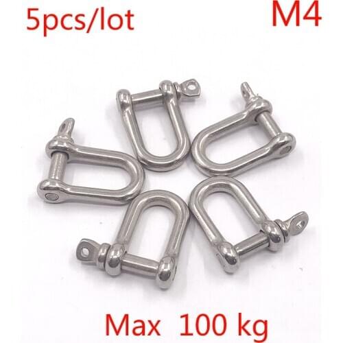 5pcs M4 304 stainless steel D type shackle U type steel buckle chain buckle marine rigging lifting hook buckle Max load 100kg
