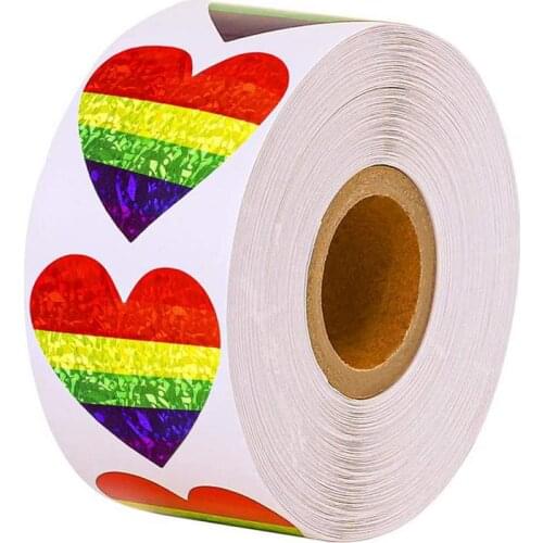 500 Pcs Glitter LGBT Gay Pride Stickers Heart Shaped Rainbow Homosexual Gay Lover Pride Decals LGBT Sticker Labels For Cup Mug