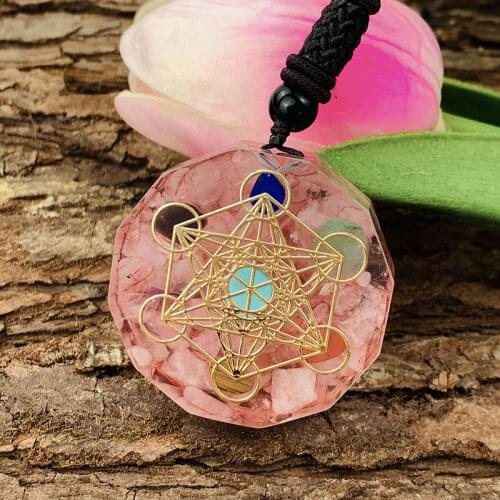 Orgonite Pendant Orgone Spiritual Healing Energy Converter Necklace Metatron Generato Crystal Jewelry Reiki Chakra Stones pink