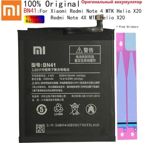 XiaoMi Phone Battery BN41 For Xiaomi Redmi Note 4 / Hongmi Note 4X MTK Helio X20 Replacement Battery 4000mAh