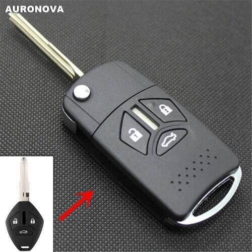 AURONOVA New 3 Buttons Modified Flip Folding Key Shell for Mitsubishi Galant Eclipse Lancer MIT11R Remote Car Key Case Shell