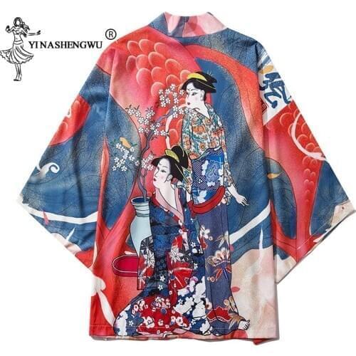 Japanese Samurai Woman Printed Harajuku Men Women Cardigan Kimono Casual Shirt Summer Sunscreen kimonos Beach Coat Jackaet