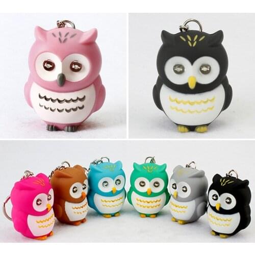 8 Color LED Plastic Cute Owl Sounding Luminous Key Ring Creative Gift Cartoon Animal Male And Female Pendant