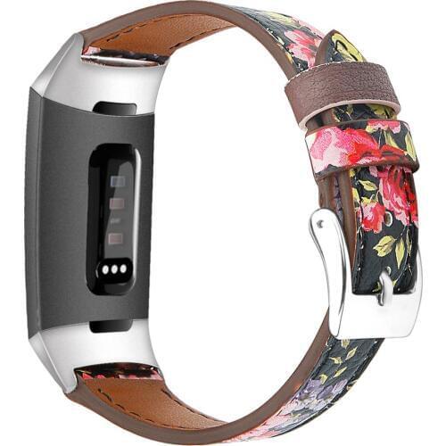 Leather band for Fitbit Charge 3/Charge 3 SE Floral Soft Leather Replacement Accessories Bands Wristband Flower Strap Women Men