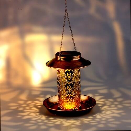 Landscape Lights Solar Lantern Lamp Waterproof Wild Decoration Tray Outdoor Patio Hanging Tree Metal Garden Bronze Bird Feeder
