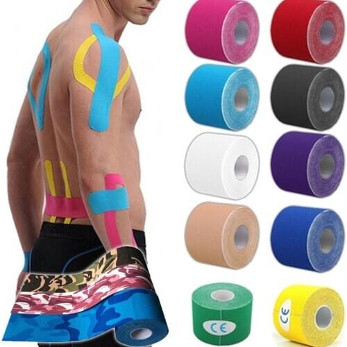 7Color Tape Muscle 5M Bandage Elastic Adhesive Strain Injury Muscle Sticker Sports Tape Roll Cotton 5M