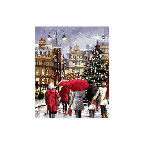 MaHuaf-X855 Christmas holiday shopping in city painting coloring by numbers digital Hand-painted canvas painting for home decor