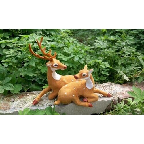 Simulation sika deer 32x23cm model,polyethylene&furs couples deers toy,prop,home decoration toy Xmas gift w4255