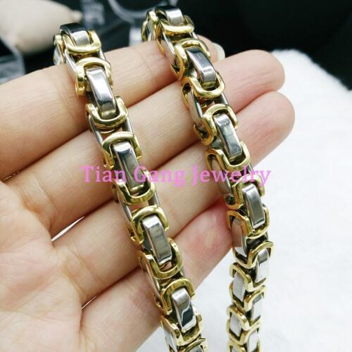 7-40" 8mm 316L Stainless Steel Byzantine Chain Jewelry Mens Link Chain Necklace or Bracelet Silver Color Gold Punk Jewelry