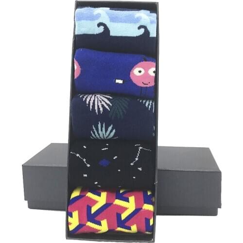 MYORED 5 pairs unisex colorful mens socks cartoon pattern combed cotton bright autumn winter socks chaussette homme men women