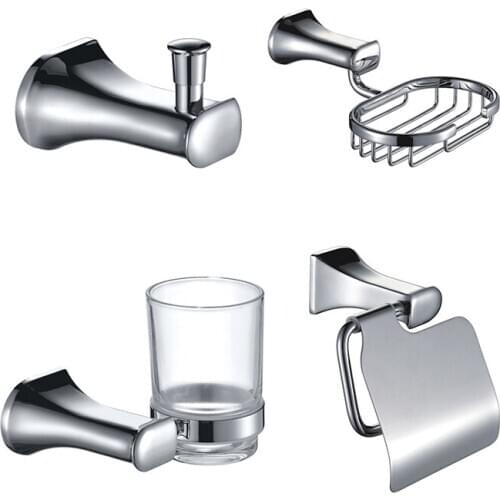 Bathroom Hardware Set Towel Hook Tissue Holder Soap Basket Toothbrush Glass Cup Holder Chrome Polished Bathroom Accessories Kit