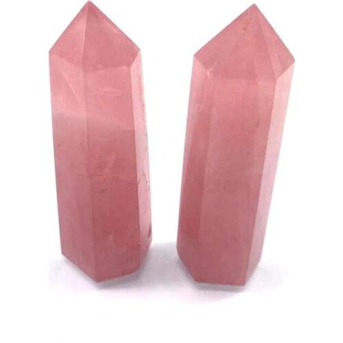 Natural Rock Pink Rose Quartz Crystal Wand Point Healing Mineral Stone Collection DIY Home Decor Hexagonal Treatment Stones