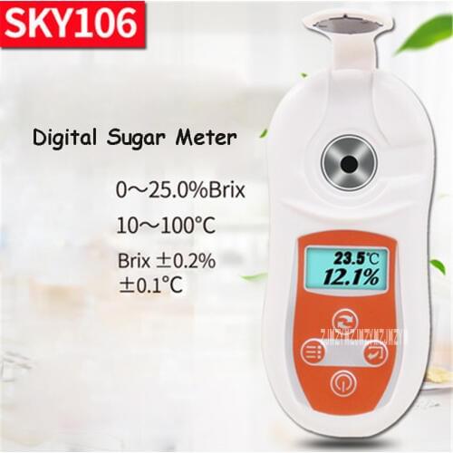 SKY-106 Digital Display Sugar Meter High Precision Sugar Detector Fruit Sugar Refractometer Sweetness Tester 0.0~25.0% 3s 0.3mL
