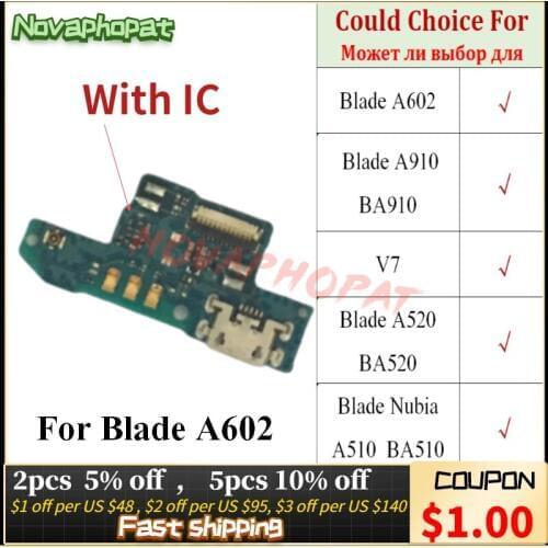 Novaphopat For ZTE Blade A602 A910 BA910 V7 A520 BA520 Nubia A510 BA510 USB Dock Charger Charging Port Flex Cable Board