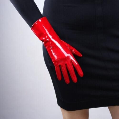 Patent Leather Red Gloves 28cm Bright Red Big Red Medium And Long Section Warm Emulation Genuine Leather Bright Leather PU96