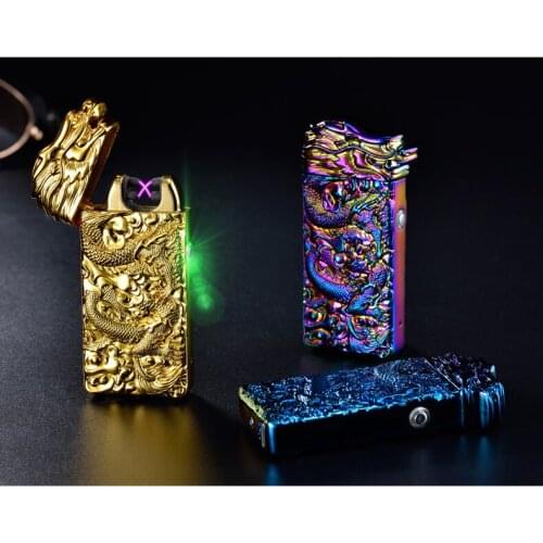 Double Arc USB Lighter Plasma Windproof Punk Style Metal Faucet Shake Flameless Cigarette Lighter
