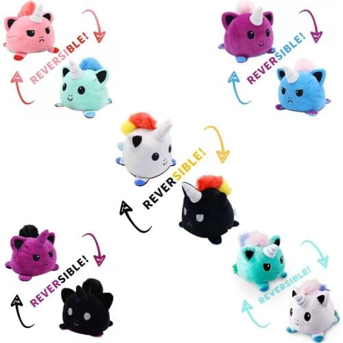 1PC Cute Cat Reversible Flip Cat Tortoise Plush Toy Soft Cute Animal Flip Unicorn Cat Doll Children Girls Doll Home Decoration