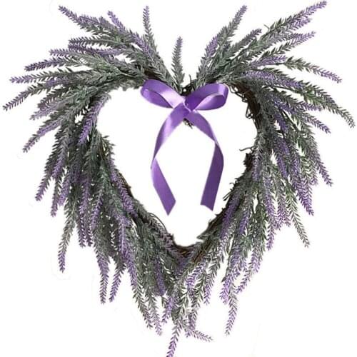 Simulation Romantic Flocking Lavender Heart Shaped Garland Wedding Home Hanging Ornament For Christmas Valentines Day Wall