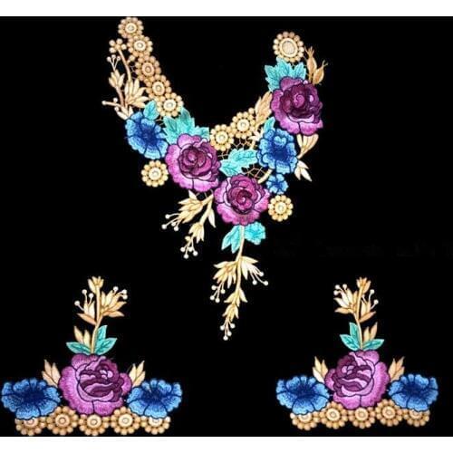 Sleeve Cap Embroidery Rose Flower Lace Neckline Collar Fabric, DIY Lace Collar Fabrics Patch For Sewing Supplies Crafts