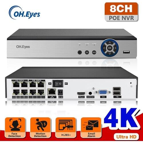 OH.EYES 8CH 4K POE NVR with 8 Port CCTV Network Video Recorder Support Face Detection H.265 for IP Camera Security System