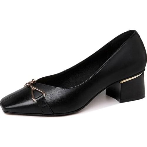 Square Toe Thick-Heeled Shoes, Metal Decorative Sets Of Feet, WomenS Shoes, Waterproof Platform, WomenS Shoes