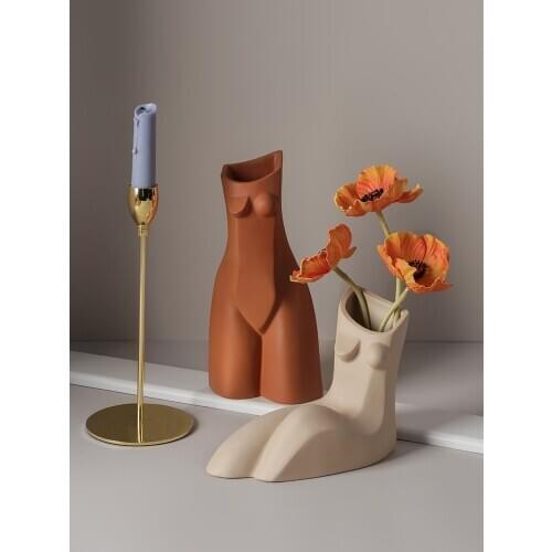 Creative Abstract Human Body Geometric Ceramic Vase Simple Living Room Flower Arrangement Home Desktop Art Soft Decor Furnishing