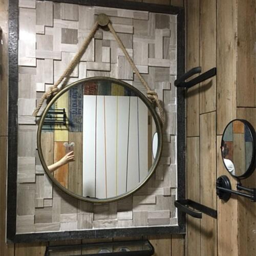 Vintage iron art hemp rope makeup mirror wall hanging decoration retro handmade luxury wall ornamnet creative Circular mirror