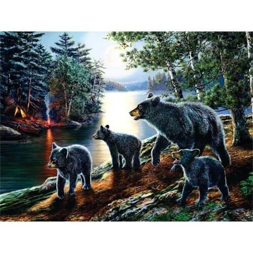 Yumeart 5D DIY Diamond Painting by Number "Black Bears Family Full Square Diamond Embroidery Cross Stitch Home Decor Gift Item