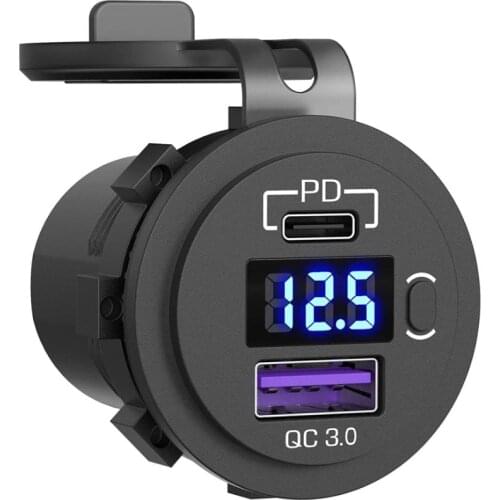 18W PD Type C/QC 3.0 USB Charger With Switch Socket Power Outlet Adapter Waterproof For 12V 24V Car Truck Boat RV Motorcycle