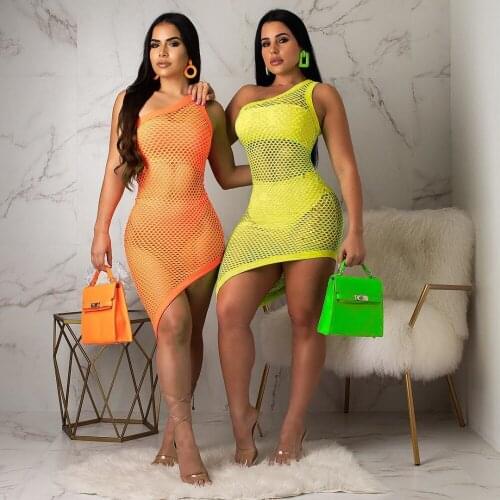 Women Sexy Nightclub Wear Three Pieces 2021 Summer Strapless Tank Tops Underwear Slash Neck See-through Mesh Dresses Sets
