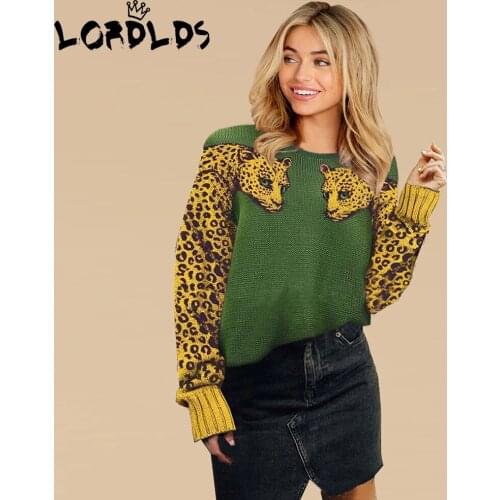 LORDLDS Women pullover sweater knitted women winter 2020 Leopard Patchwork Long Sleeve Trendy Clothes for woman