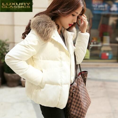 Women Winter Down Jacket Short Down Coat Female Large Fur Hooded Fashion Clothes Ultra Light Duck Down Jacket LWL1043
