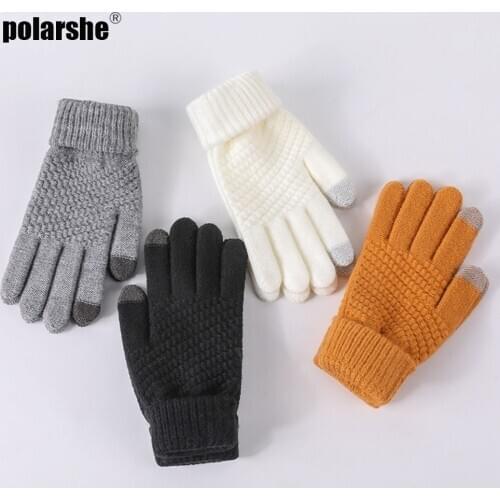 Winter Women Gloves Warmth Full Finger Mens New Solid Color Touch Screen Thick Knitted Outdoor Wrist Windproof Gloves