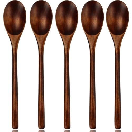 Spoons Wooden Soup Spoon 5 Pieces Eco Friendly Tableware Natural Ellipse Wooden Ladle Spoon Set for for Eating Mixing Stirring