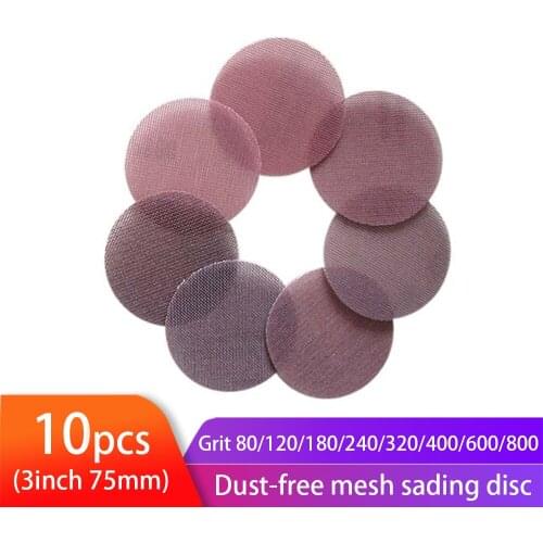 10pcs 3inch Mesh Abrasive Paper Dust Free Sanding Discs Anti-blocking Dry Grinding Sandpaper 80 to1000 Grit Velcro Sanding Sheet