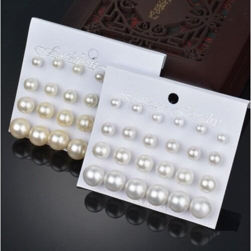 12 pairs White Simulated Pearl Earrings Set For Women Jewelry On Ear Ball Stud Earrings kit Bijouteria brincos Bijoux